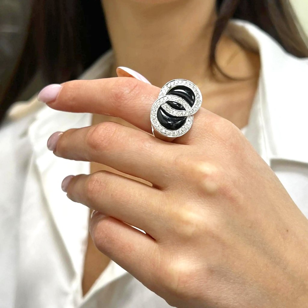 100cttw Round Diamond Onyx Ladies Cocktail Ring 14k White Gold Size 75 1899$